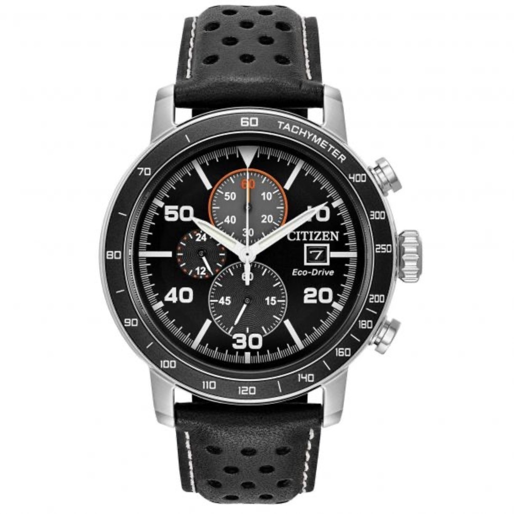 Citizen Eco-Drive Men's Chronograph Black Leather Strap Watch